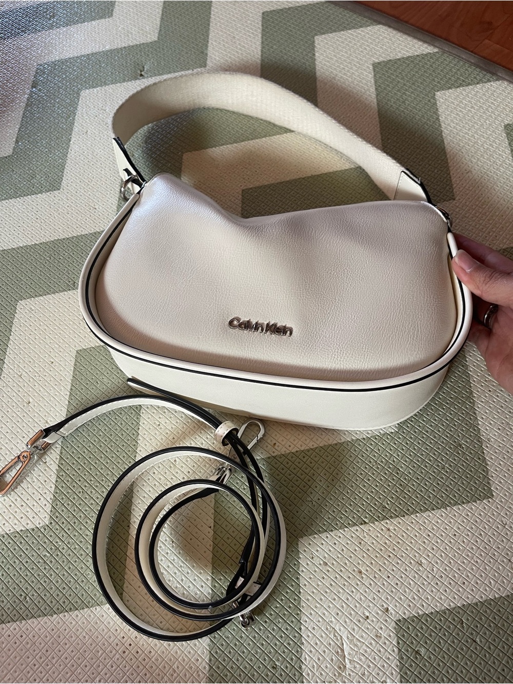 Calvin Klein White Crescent Shoulder Bag with Silver Logo